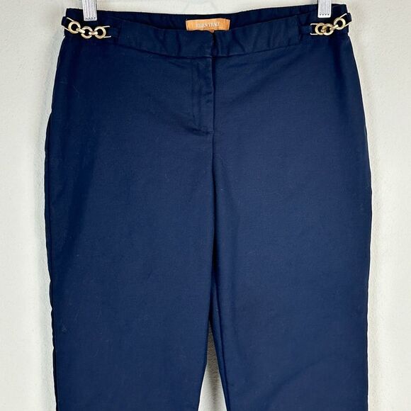 Ellen Tracy Navy Cropped Pants Gold Chain Detail 4 - Picture 2 of 8